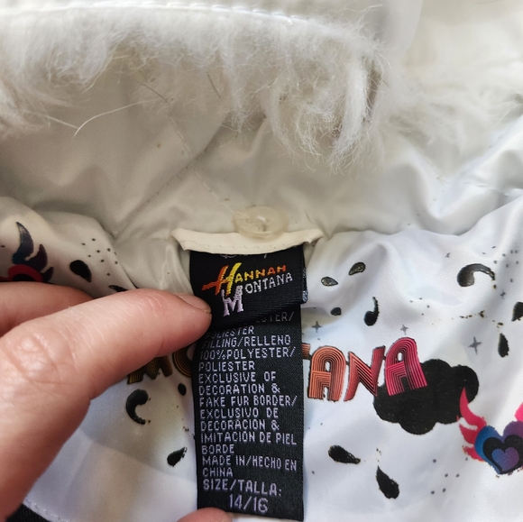 VTG Disney Hannah Montana White Puffer Coat Faux Fur Collar Girls Sz 14/16 - Picture 5 of 10